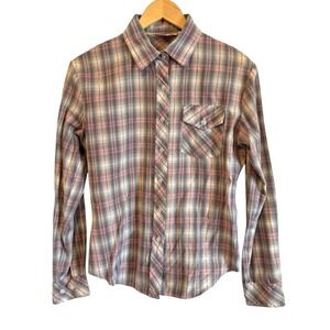 Vtg 70s LICORICE Plaid Shirt Women 13/14 Jr Button Up Western Metallic Lines‎